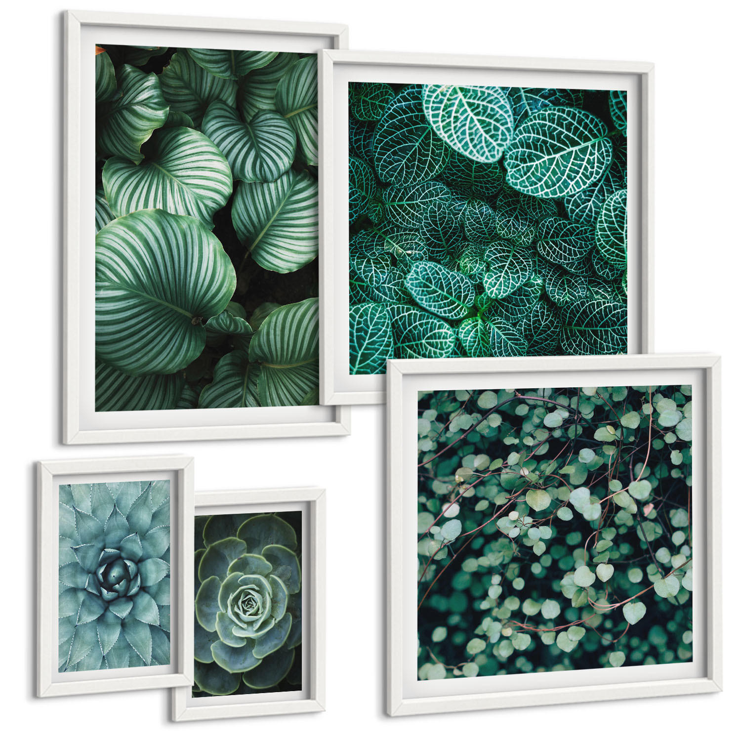 BILDER SET 5er Set - 50x50 cm & 20x30 cm & 40x60 cm Weißer Rahmen - Meerstrand Zitronen Berge - Weiß, Kunststoff (40/60cm) - TULUP