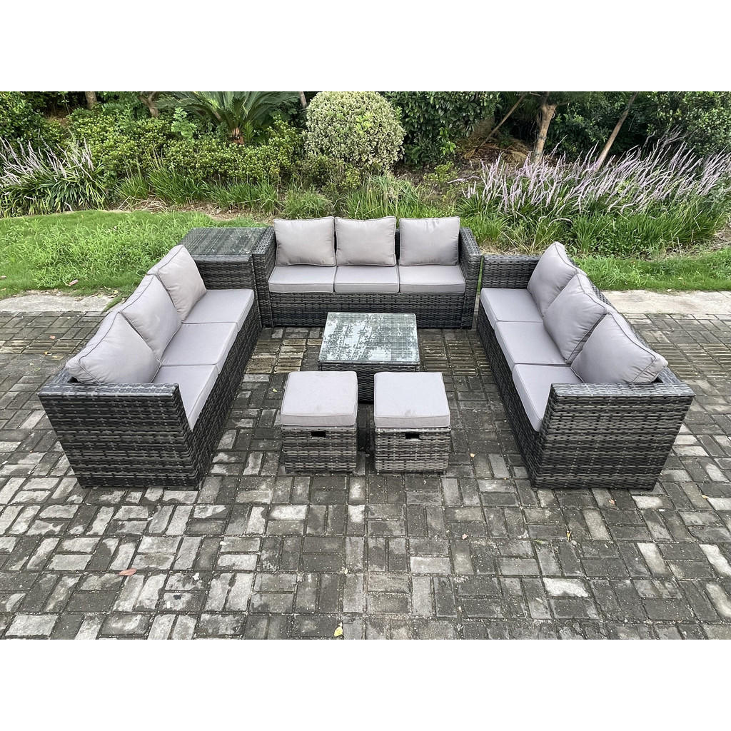 Thumbnail - Fimous Gartentischgruppe, Dunkelgrau, Metall, 11-Sitzer, Loungemöbel, Loungemöbel-Sets