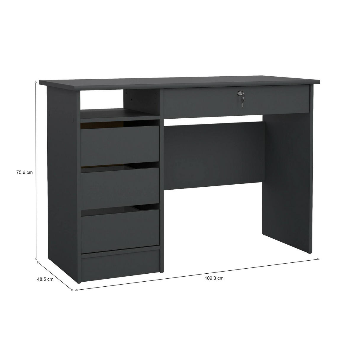 SCHREIBTISCH Grau 48.5/109.3/75.6 cm - Grau, Holzwerkstoff (48.5/109.3/75.6cm) - DMORA