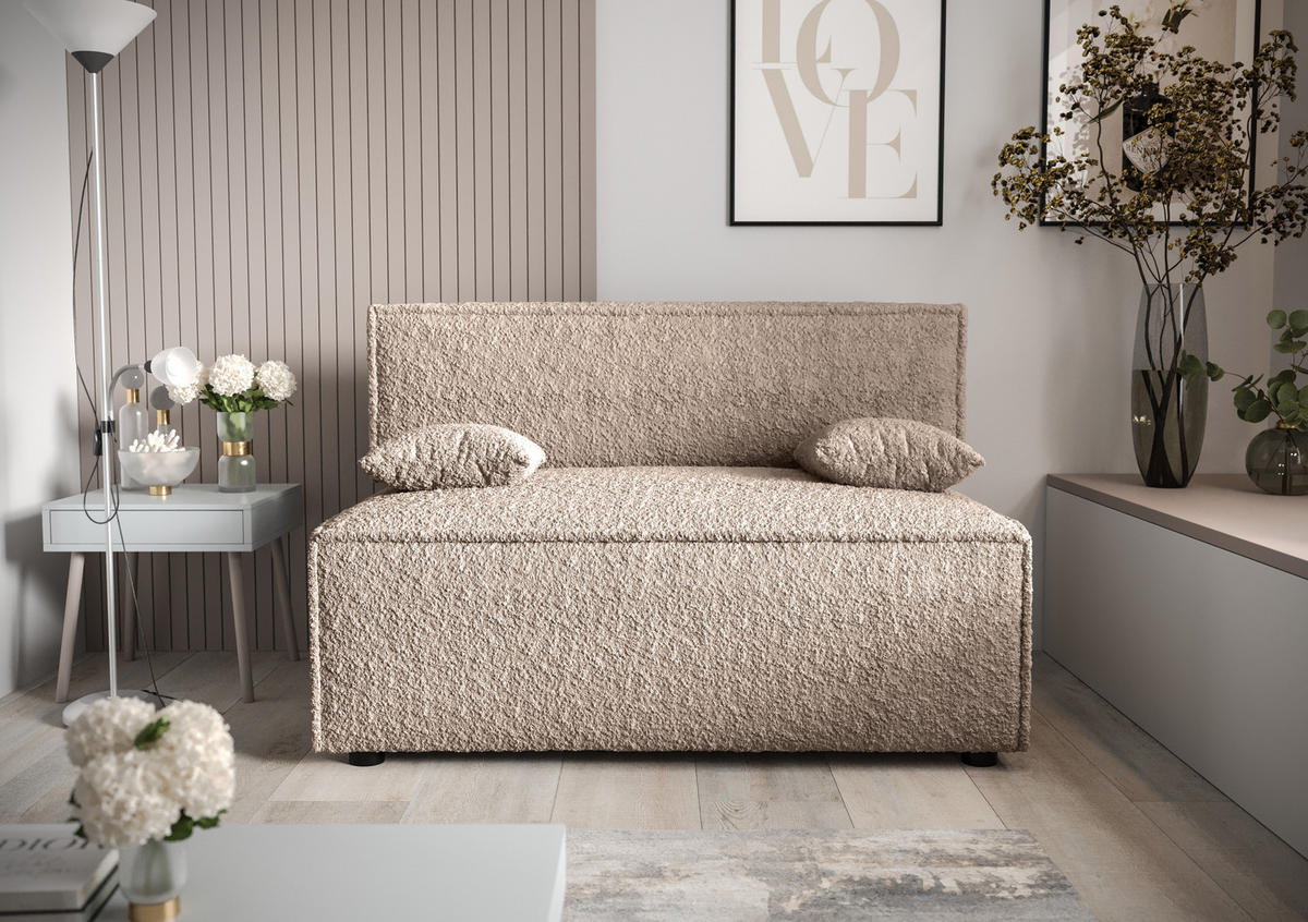 SOFA Mira ohne Armlehnen mit Schlaffunktion - Beige, Textil (131/90/85cm) - SIMKAM Furniture