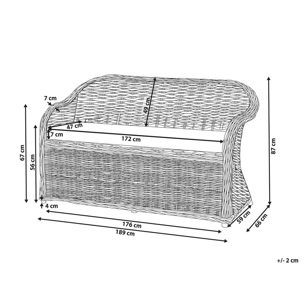 GARTENSOFA 3-Sitzer Naturfarben Susua - Naturfarben/Weiß, Naturmaterialen (189/87/66cm) - Beliani