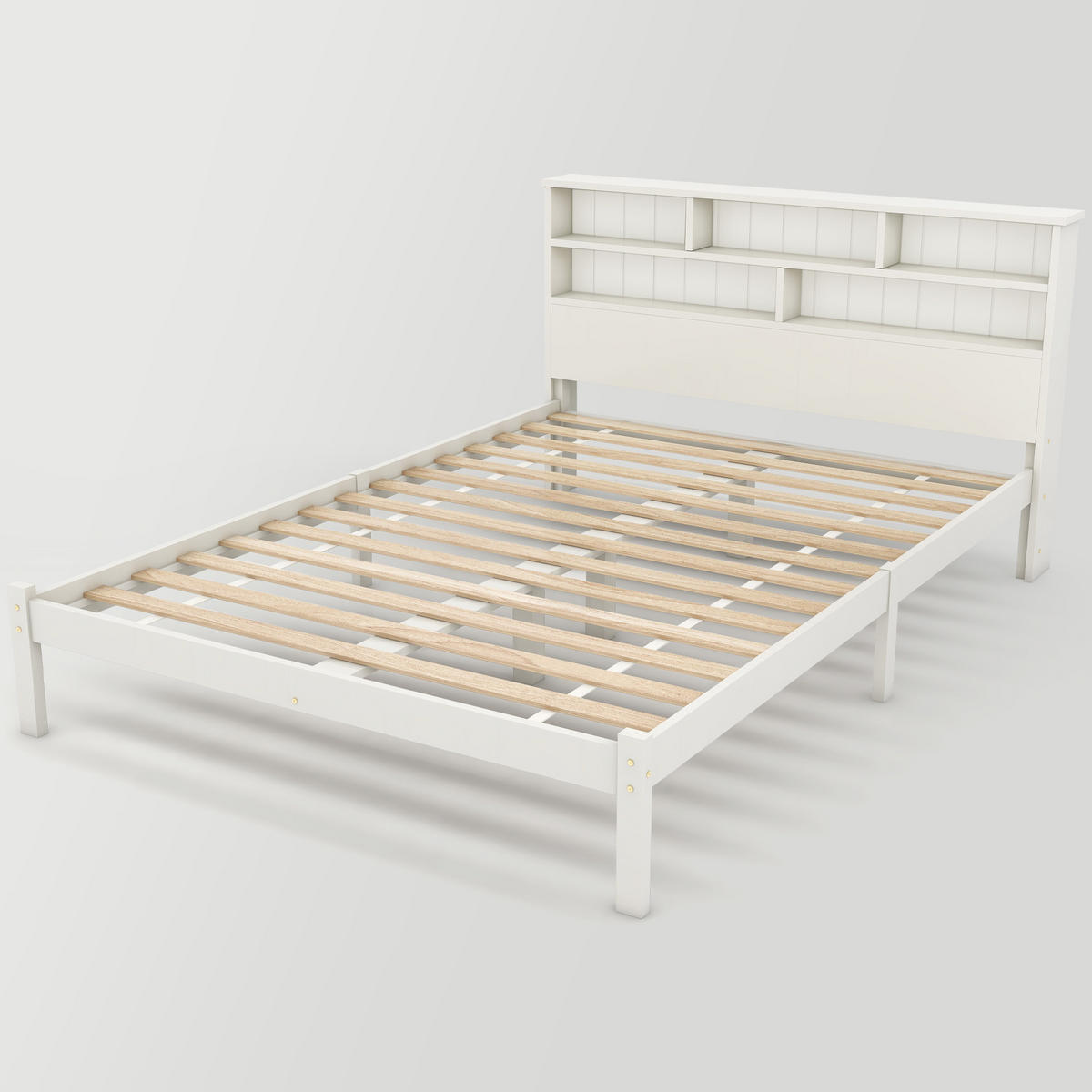 BETT mit Schubladen und Bücherregal 140x200 cm Massivholz Weiß - Weiß, Holz (140/200cm) - Meubliv