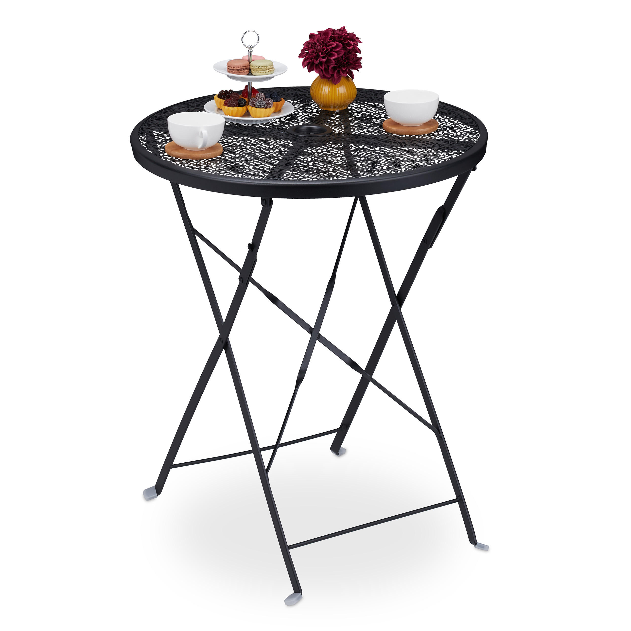 BALKONTISCH - Schwarz, Metall (60.5/60.5/71.5cm) - Relaxdays