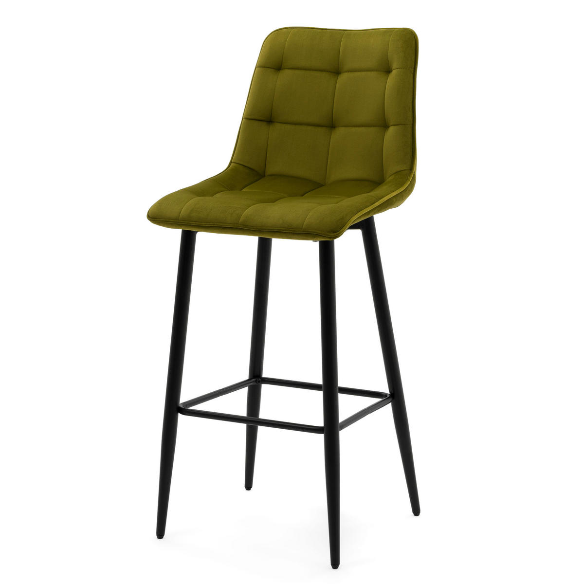BARHOCKER CHIC gespolsterter mit Steppung - olive - Samt Velours - Schwarz/Olivgrün, Textil/Metall (46/109/56cm) - NEW HOME