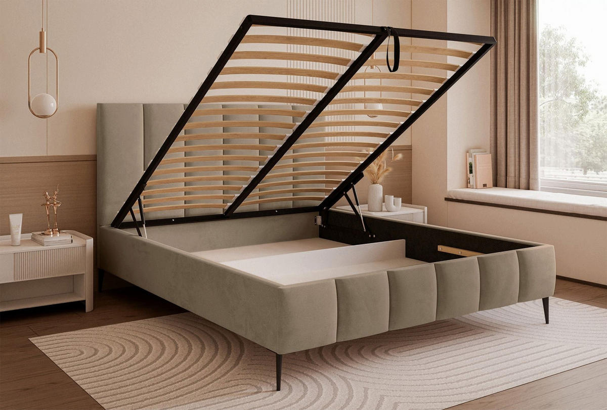 POLSTERBETT Sarafino Dunkelbeige Samt 160x200 cm - Schwarz/Cappuccino, Textil/Metall (160/200cm) - Selsey