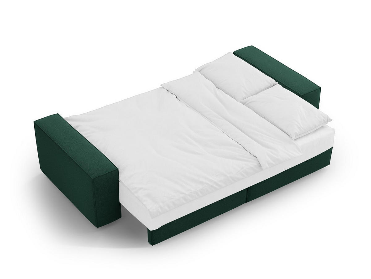 SOFA ausklappbar mit Bettkasten Jodie aus strukturiertem Stoff grün 3 Sitzplätze - Grün, Textil (107/86/247cm) - Micadoni
