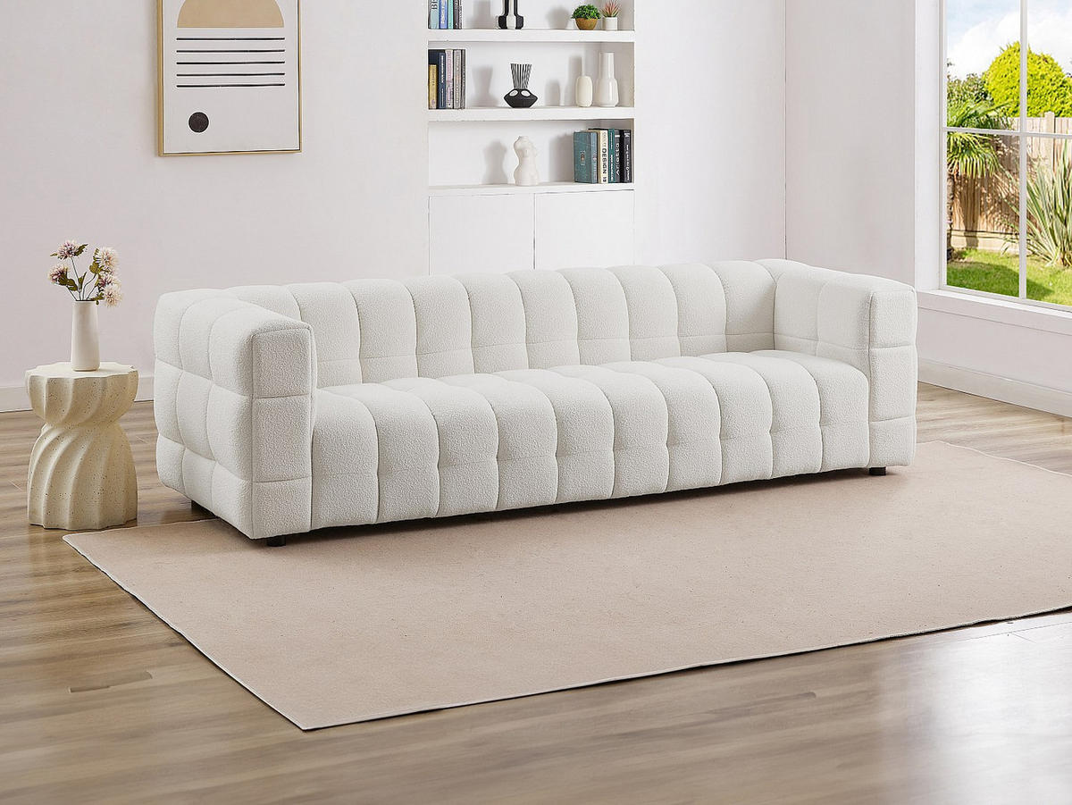 SOFA 4-Sitzer - Bouclé-Stoff - Elfenbeinweiß - LERICI - Weiß, Textil (255/70/86cm) - Vente-Unique