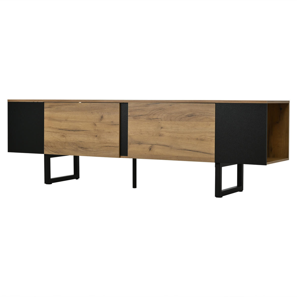 LOWBOARD DE-40416 mit offenen Fächern Holzfarbe/Schwarz - Naturfarben, Holzwerkstoff (180/55/40cm) - ComfortXL