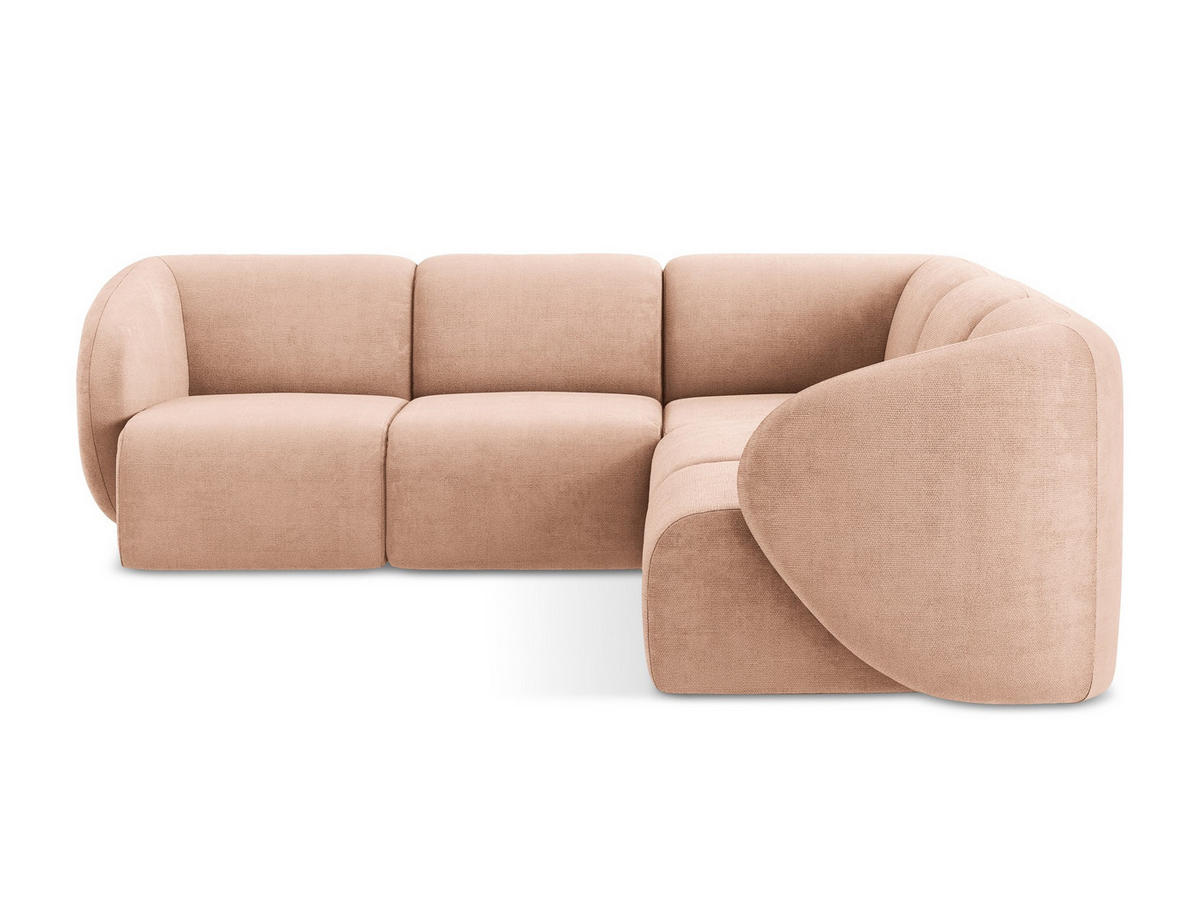ECKSOFA Chenille Stoff Pink - Koralle/Schwarz, Holzwerkstoff/Kunststoff (251/251cm) - Makamii
