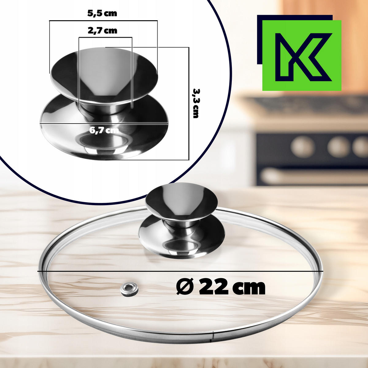 DECKEL mit silbernem Griff, 22 cm - Transparent, Glas/Metall (22cm) - KADAX