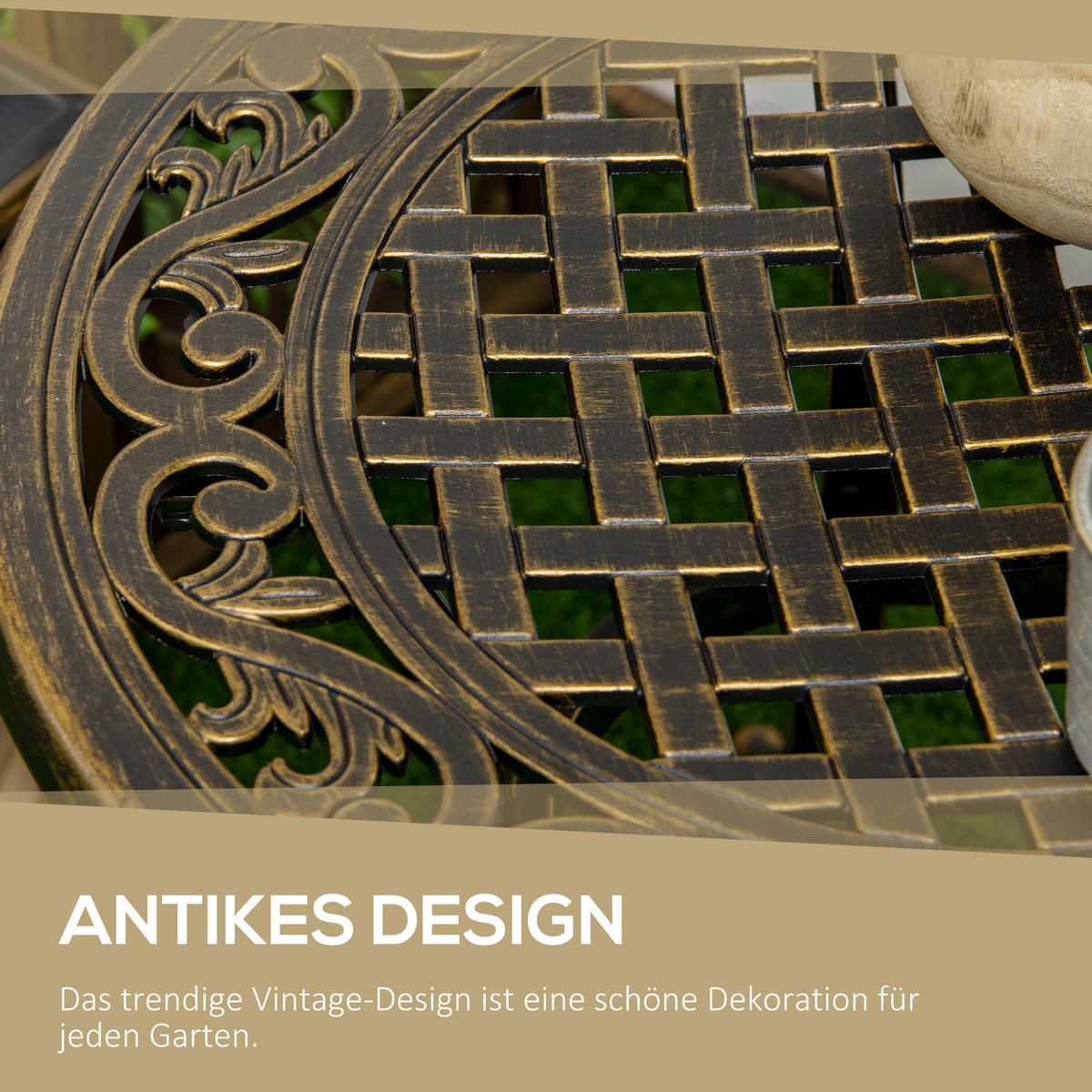 GARTENBEISTELLTISCH rund Bronze 60/60/52,50 cm - Bronzefarben, Metall (60/60/52.5cm) - Outsunny