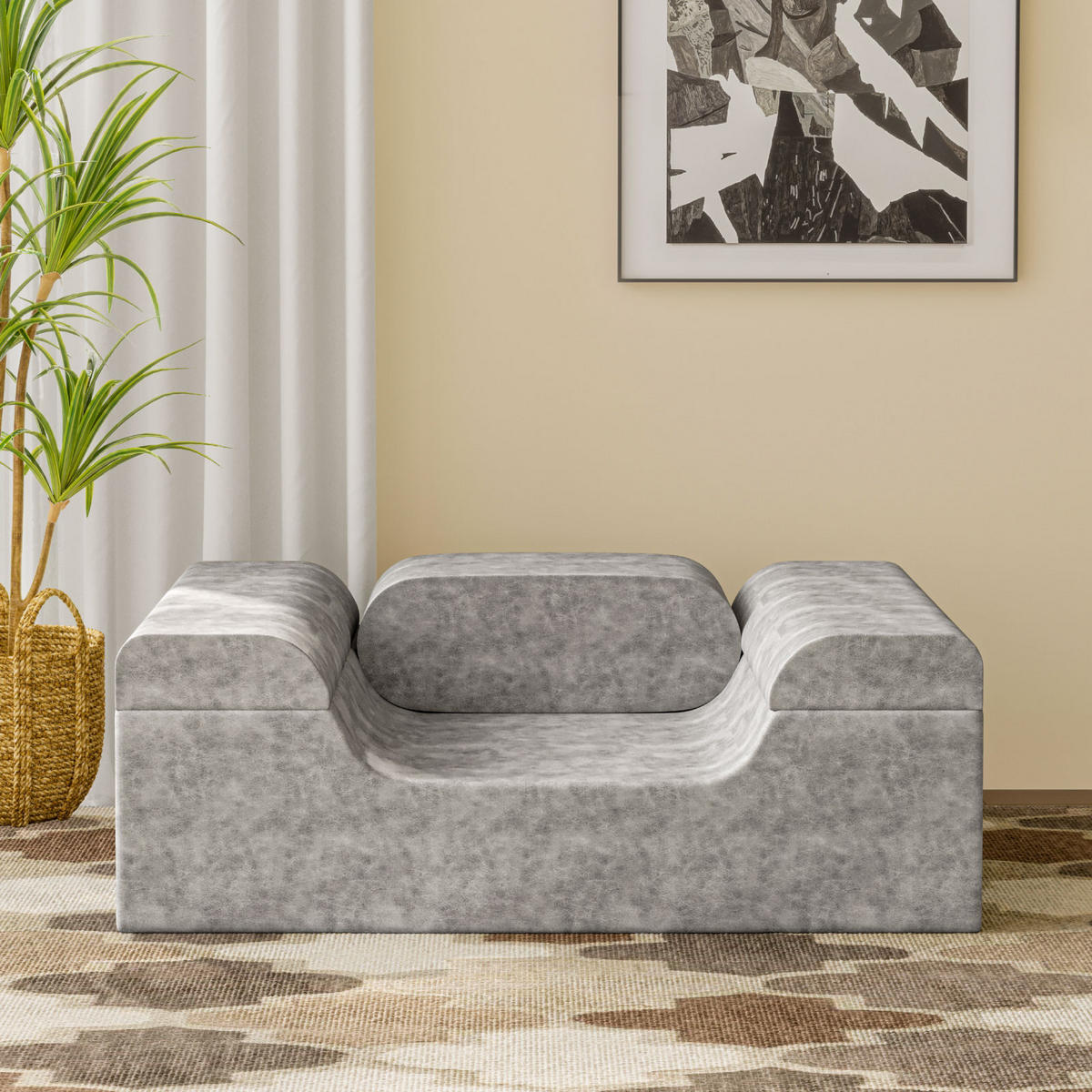SOFA U-Form montiert hellgrau - Hellgrau, Textil (70/40/110cm) - Vercart