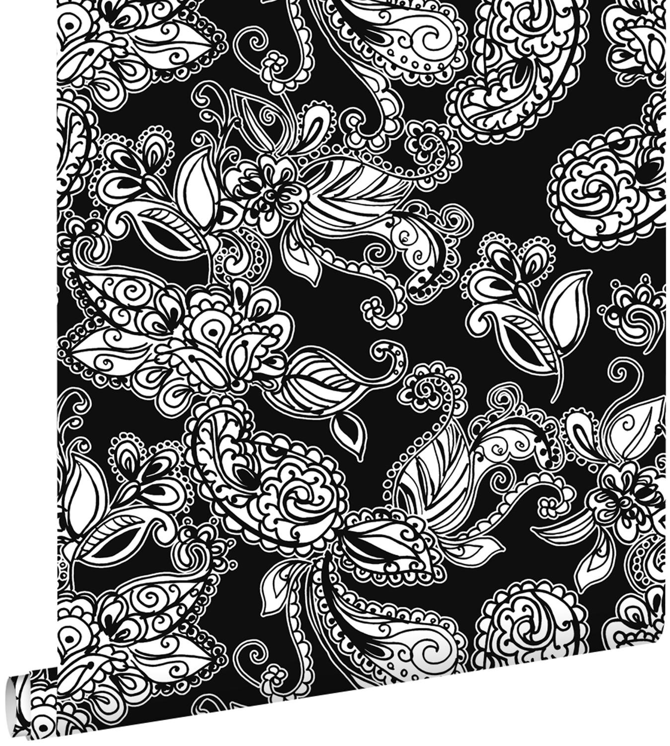 TAPETE funky Blumen und Paisleys 53 cm x 10.05 m - Schwarz, Papier (53/1000cm) - ESTAhome