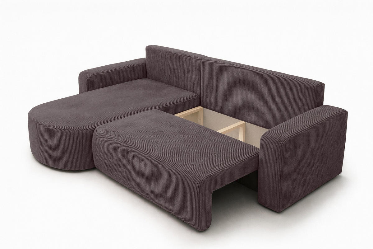 ECKSOFA Mit Schlaffunktion, Cordstoff Poso, Dunkelgrau, Links, ROUND ONE XL - Dunkelgrau, Holz (271/175cm) - Kaiser Möbel