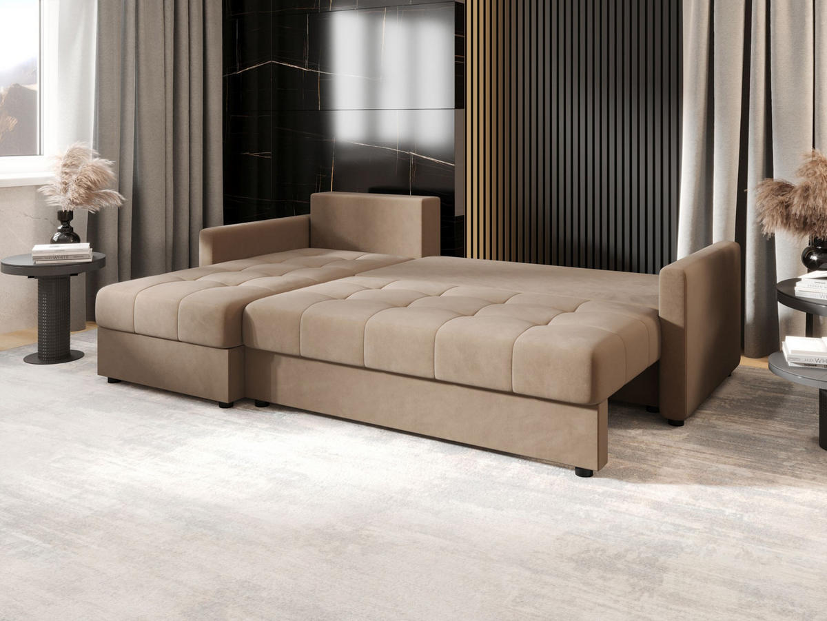 ECKSOFA MOS L BIS Itaka 48 Links mit Schlaffunktion - Braun, Textil (220/143cm) - Bedante