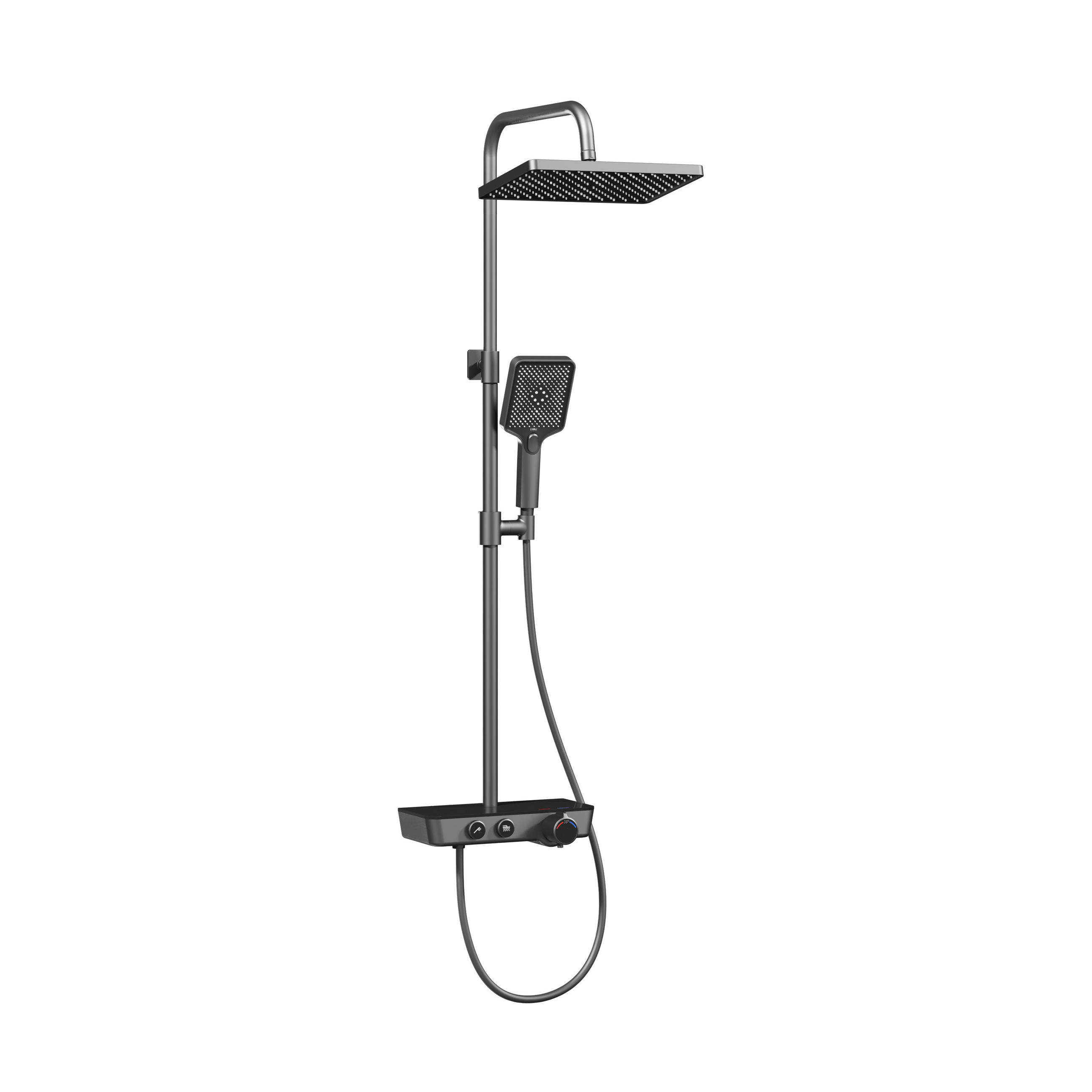 DUSCHSET med kran, termostat och hyllplan, antracit 114.2/30.3/46 cm