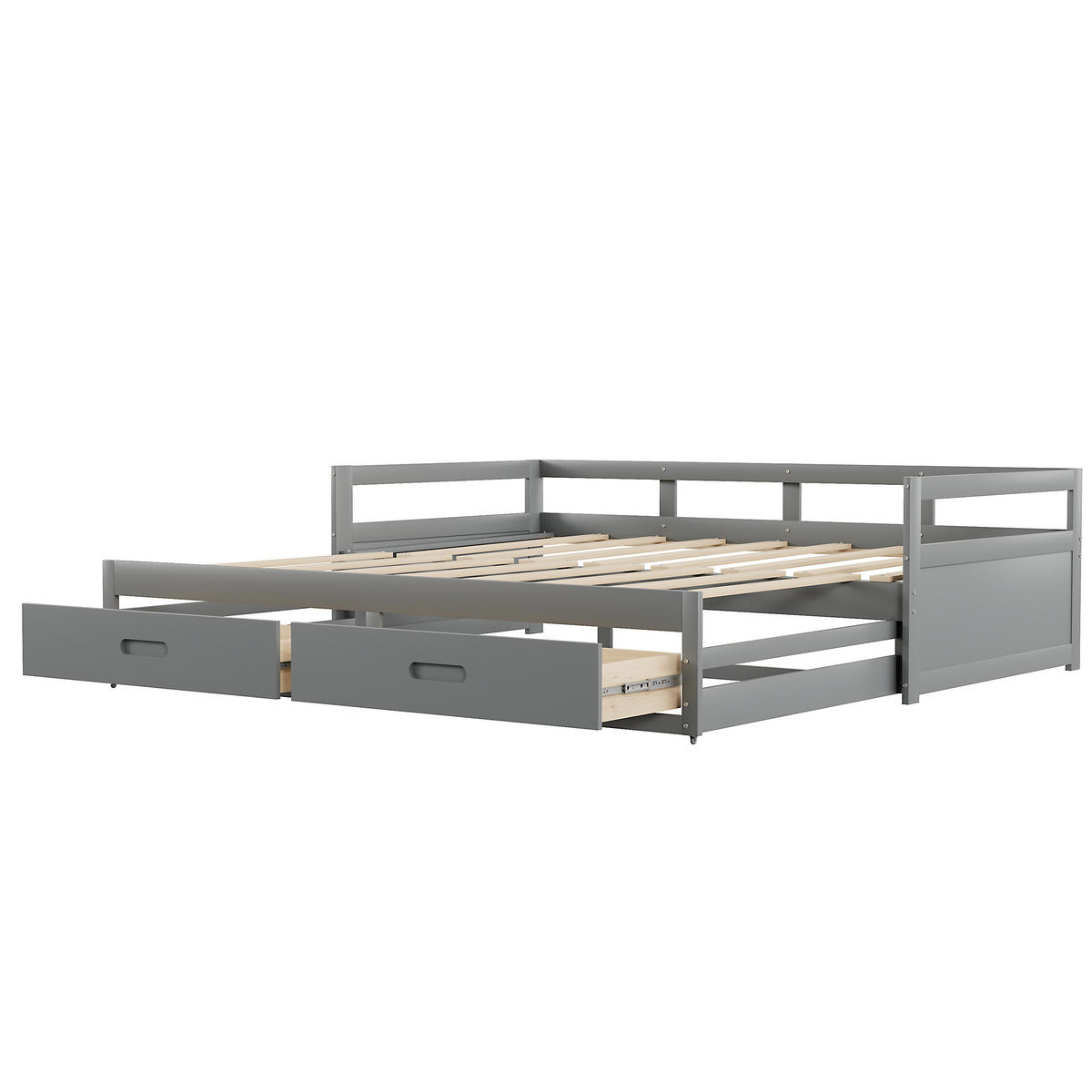 BETT ausziehbar 90/200 cm mit Schubladen Kiefernholz grau - Grau, Holz (90/200cm) - OKWISH