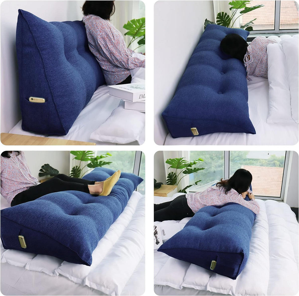 RÜCKENKISSEN für Bett Leinenlook Blau 180 cm - Blau, Textil (50/180cm) - Vercart