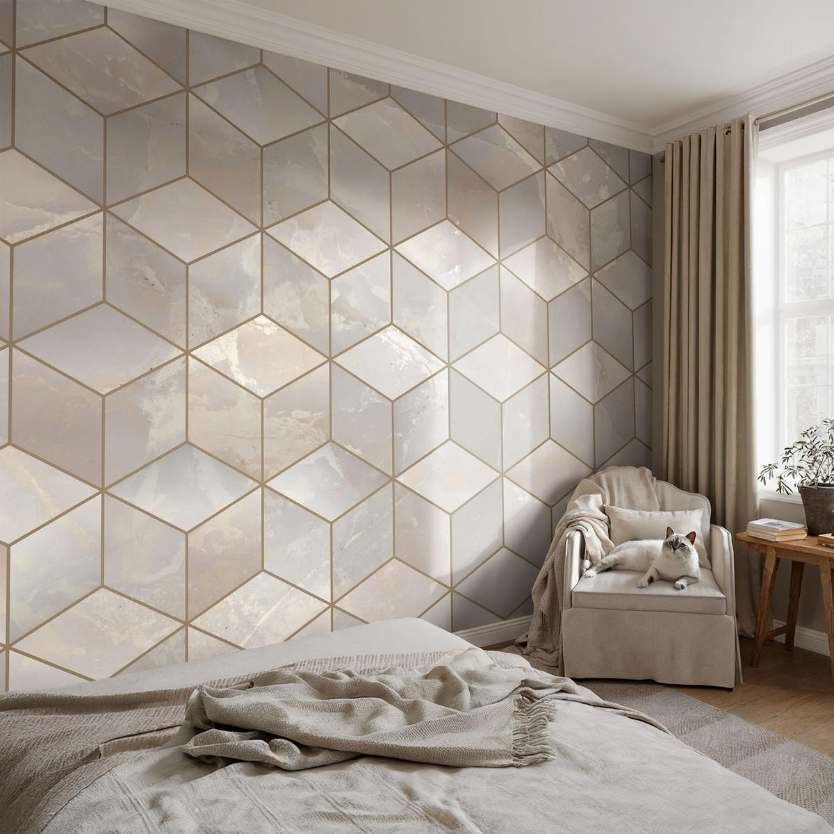 FOTOTAPETE 104x70 cm - Geometrisches Mosaik - Grau, Textil (104/70cm) - Wallfluent