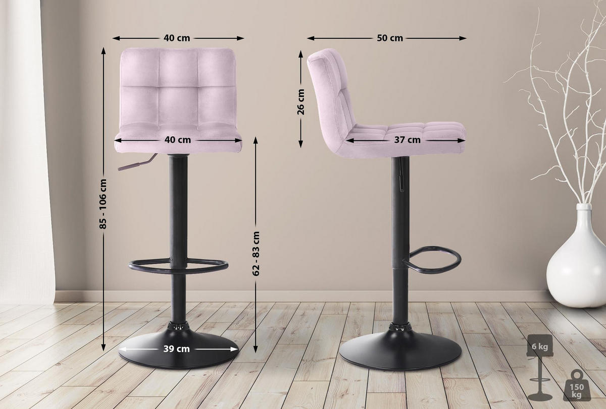 BARHOCKER Samt Rosa - Schwarz/Rosa, Textil/Metall (40/85/40cm) - CLP