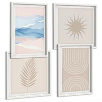 BILDER SET 4er Set - 50x50 cm & 40x60 cm Weißer Rahmen - Abstrakte Linien der Sonnenwellen - Weiß, Kunststoff (50/50cm) - TULUP