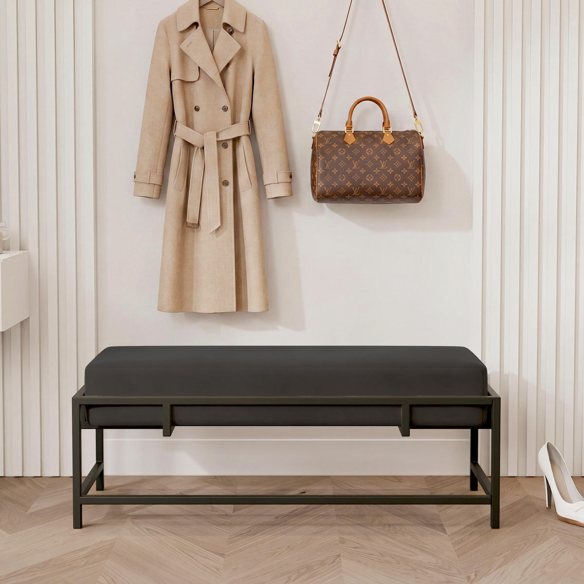 POLSTERBANK GLAM 80 cm Schwarz ,Metallgestell - Schwarz, Metall (80/45/35cm) - Idohome