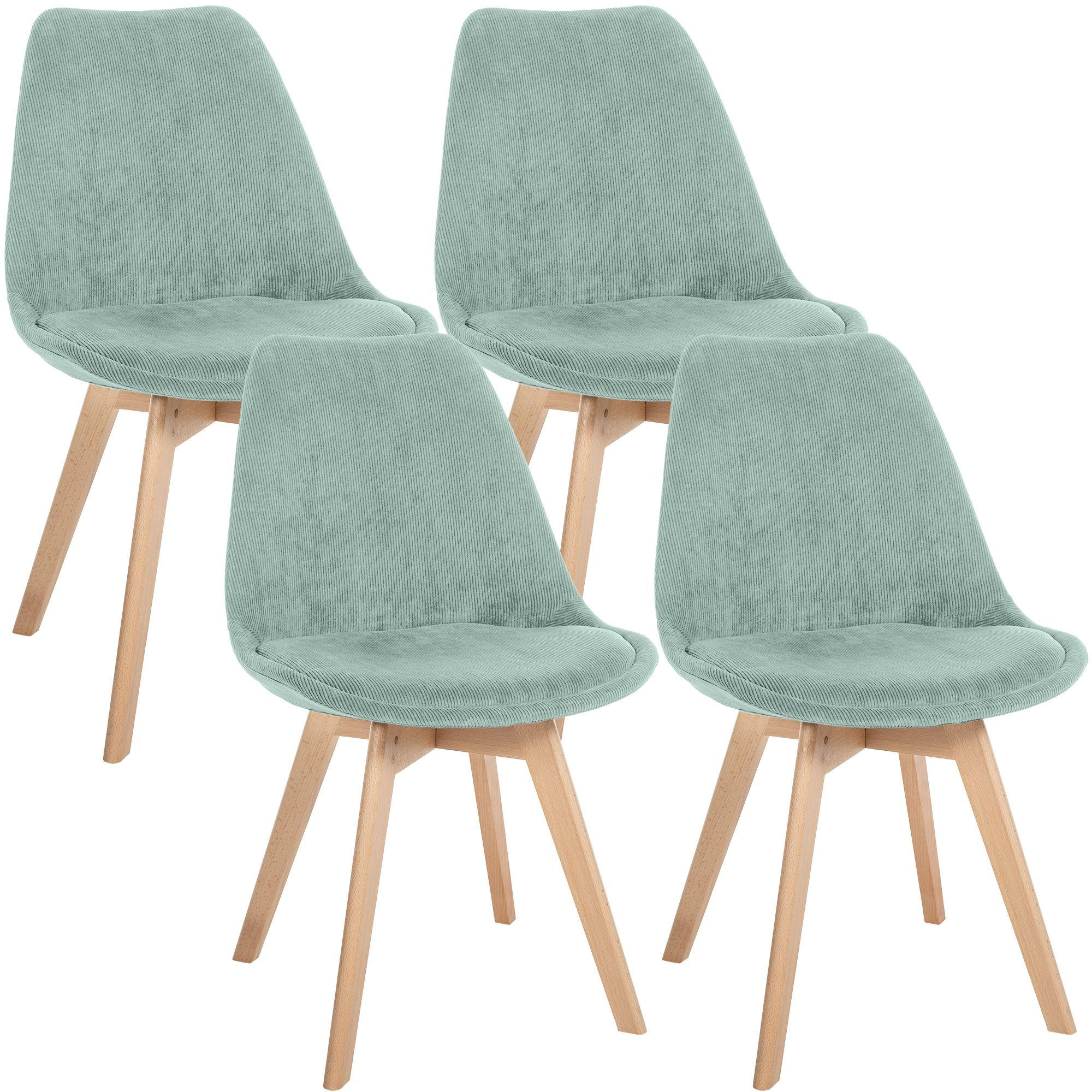 STUHL 4 Cord Türkis - Türkis/Eukalyptusholzfarben, Holz/Textil (49/83/50cm) - CLP