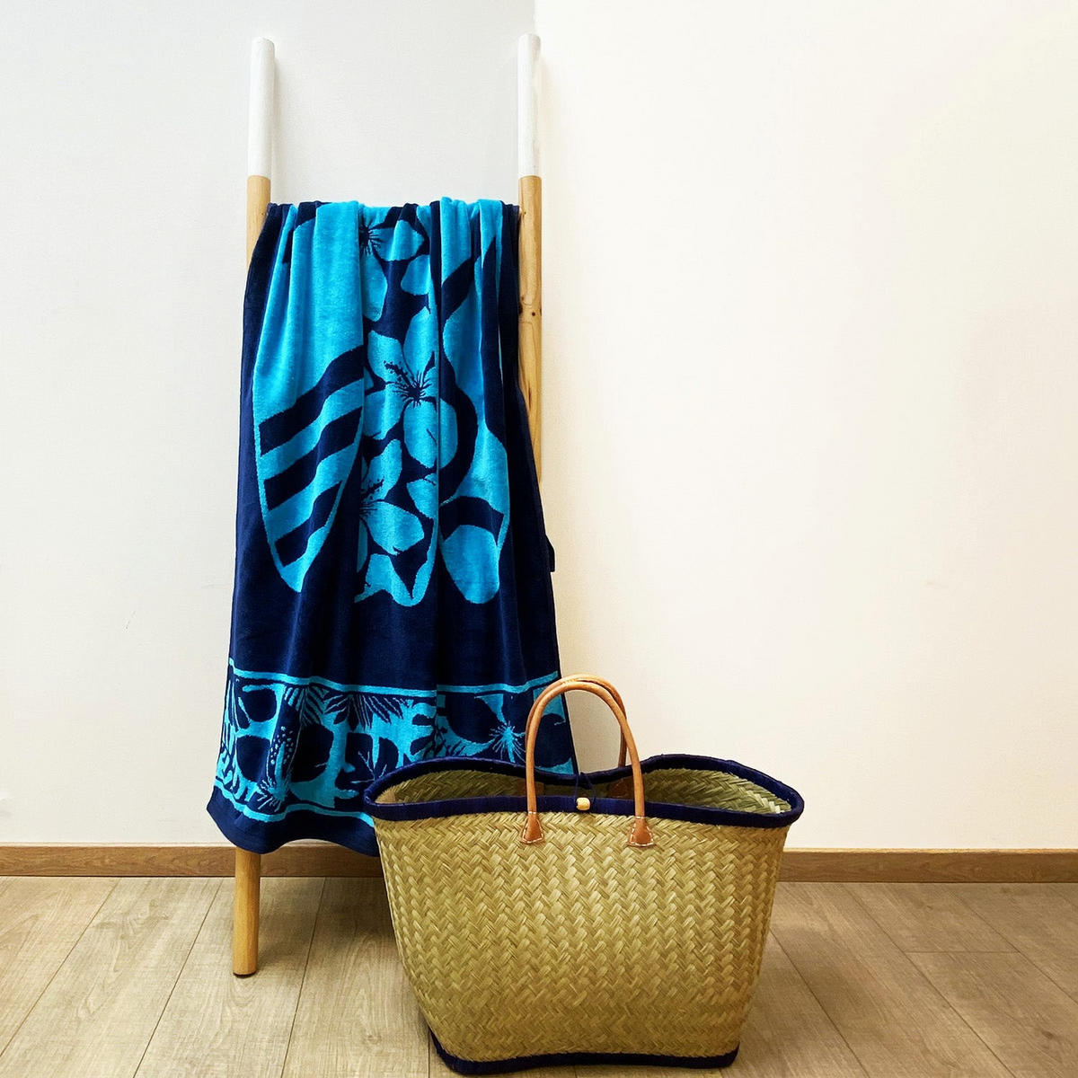 STRANDTUCH Frottee Velours Jacquard Blau 90x170 400g/m² - Cayo - Blau, Textil (170/90cm) - LE COMPTOIR DE LA PLAGE