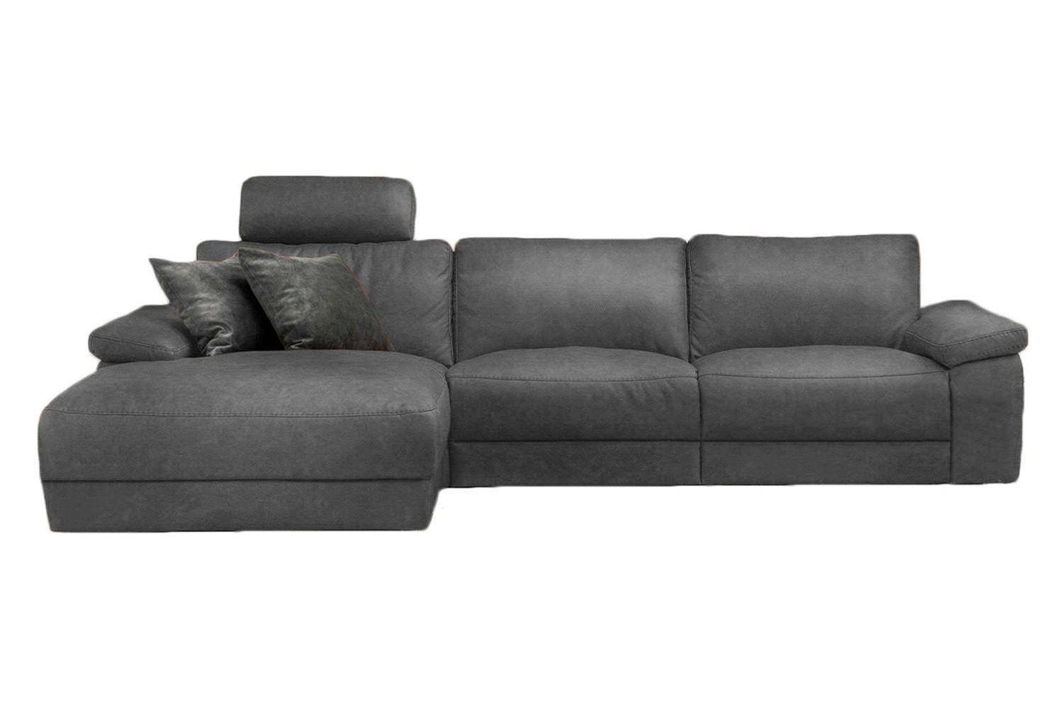 ECKSOFA XL MOTOR. RELAXFUNKTION LOLA Grau Leder - Schwarz/Grau, Leder (304/178cm) - KAWOLA
