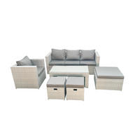 GARTENSET mit 3-SITZER SOFA,COUCHTISCH Polyrattan Hellgrau-Mix 7-Sitzer - Hellgrau/Grau, Glas/Kunststoff - Fimous