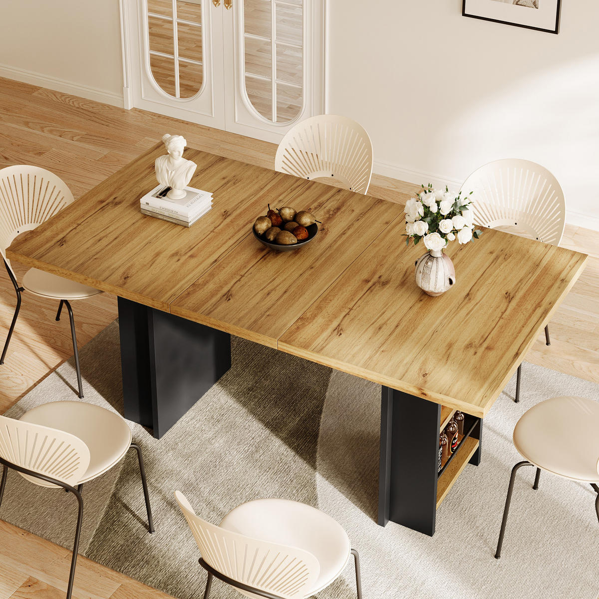 ESSTISCH Teleskop 120-160x80Cm Ausziehbar Regale Holz - Naturfarben, Holzwerkstoff (80/120/75cm) - FLIEKS