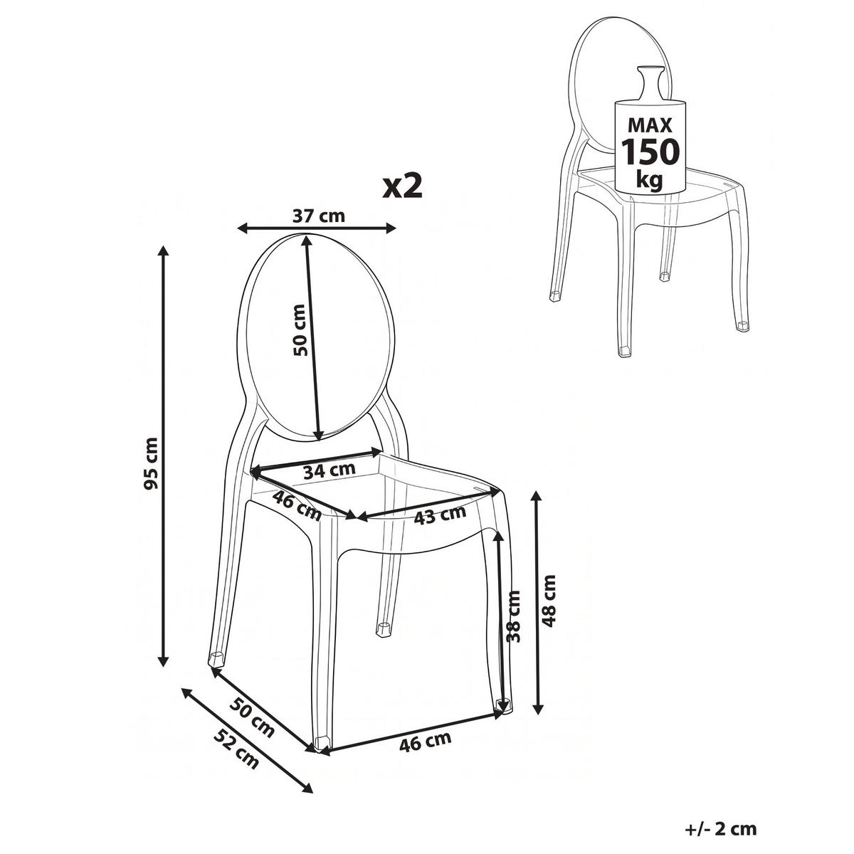 ESSZIMMERSTUHL 2er-Set Transparent Rulison - Transparent, Kunststoff (55/95/50cm) - Beliani