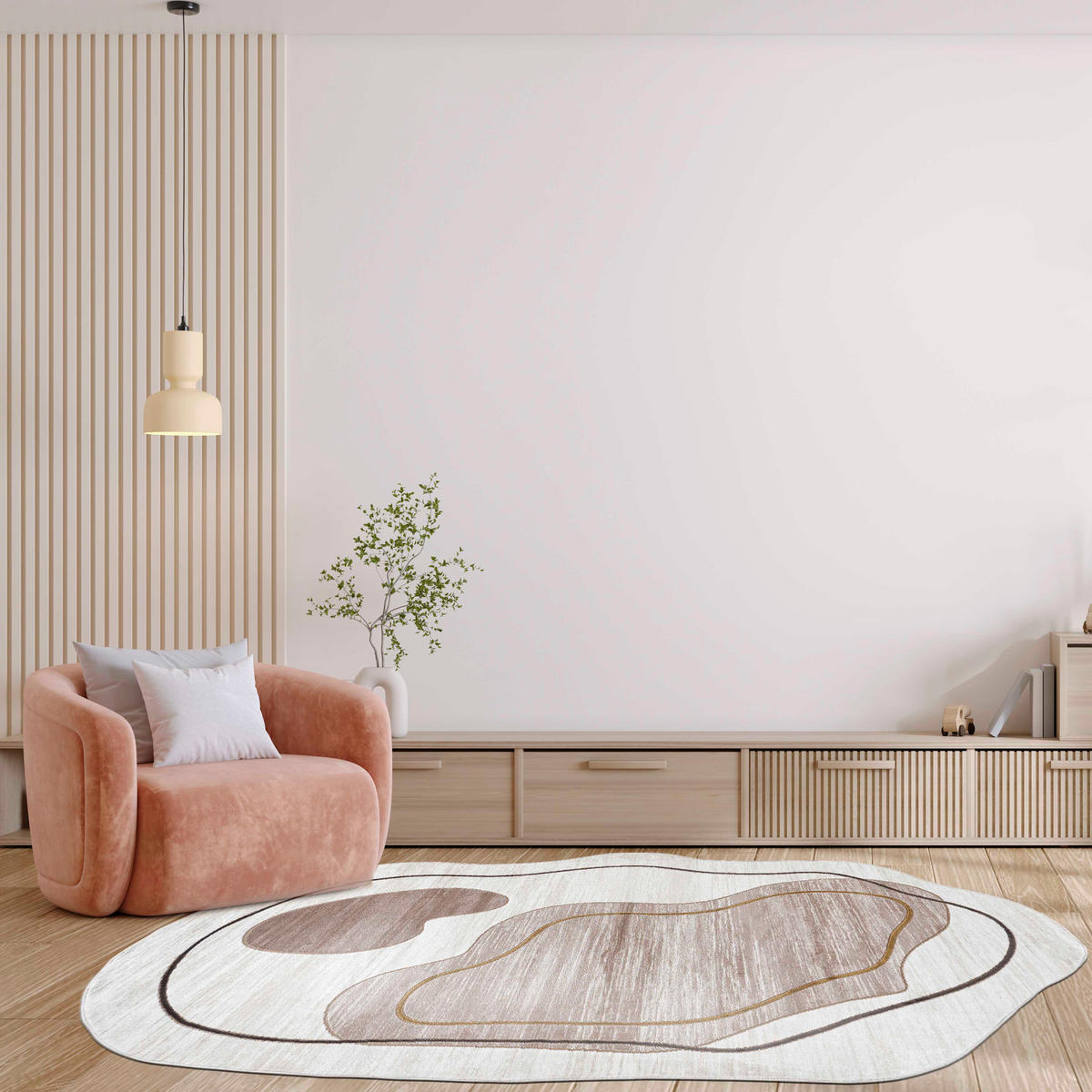 TEPPICH Beige Abstrakt - Kurzflor Unregelmäßig Unregelmäßige Form - Weiß Ecru Creme - 80 x 150 cm - Ecru, Textil (80/150cm) - Mazovia