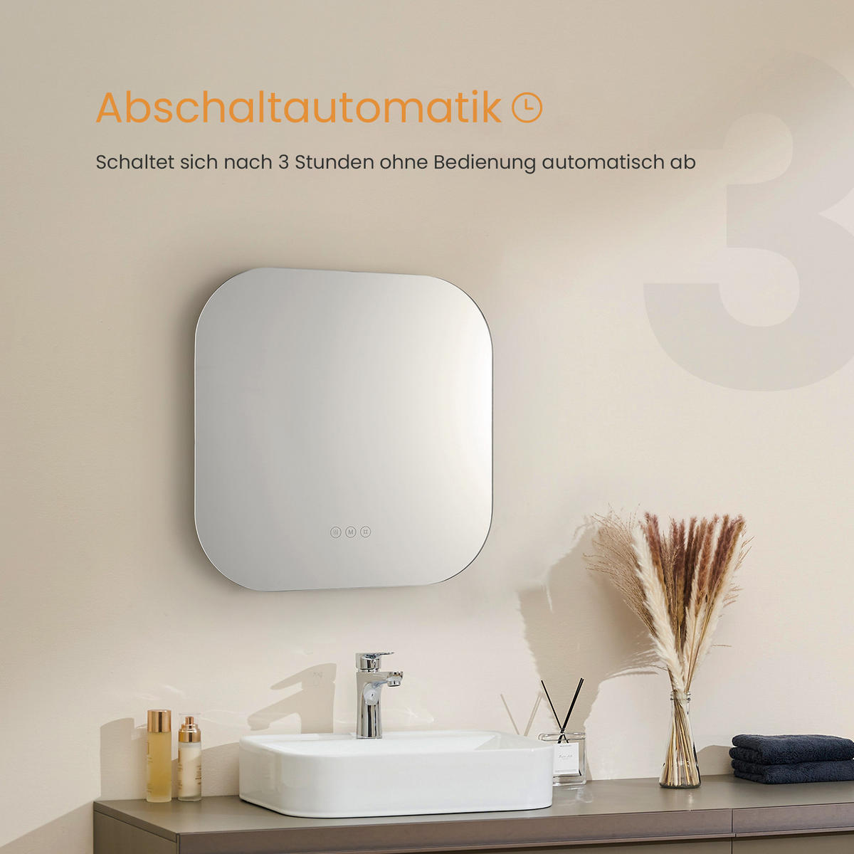 KOUPELNOVÉ ZRCADLO s osvětlením, čtvercové, 60/60 cm - průhledná, sklo (60/60/2.5cm) - EMKE