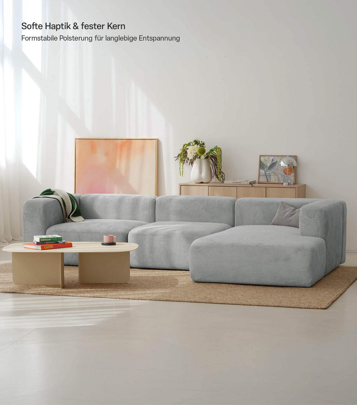ECKSOFA modular Cubo 4-Sitzer - Grau, Textil (314/179cm) - Mokebo