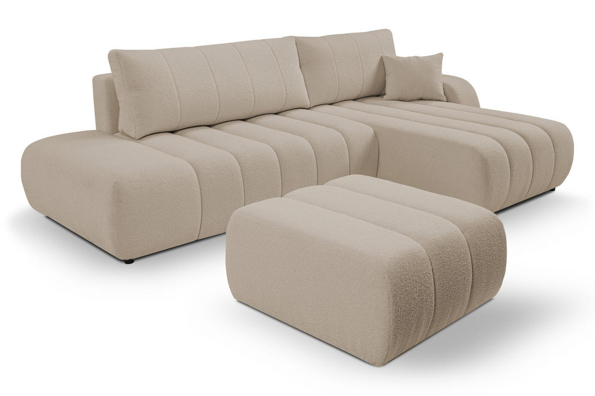 ECKSOFA Baloo mit Schlaffunktion und Bettkasten, komfortable Polsterung, Stoffbezug, lose Rückenkissen, freistehend, RECHTS, 276x176x88 cm, Beige - Beige, Holz/Textil (276/176cm) - DomoHome