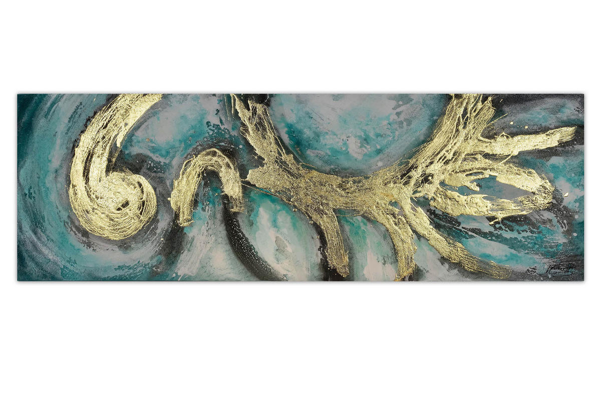 OLEJOMAĽBA 150/50 cm, More a pláž - biela/tyrkysová, drevo/textil (150/50cm) - KUNSTLOFT