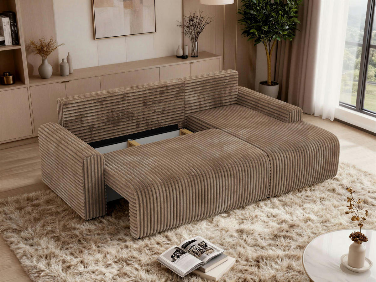 ECKSOFA NESSARO L Braun Cord - Rechts Seite - Schwarz/Braun, Kunststoff/Textil (151/244cm) - MKS