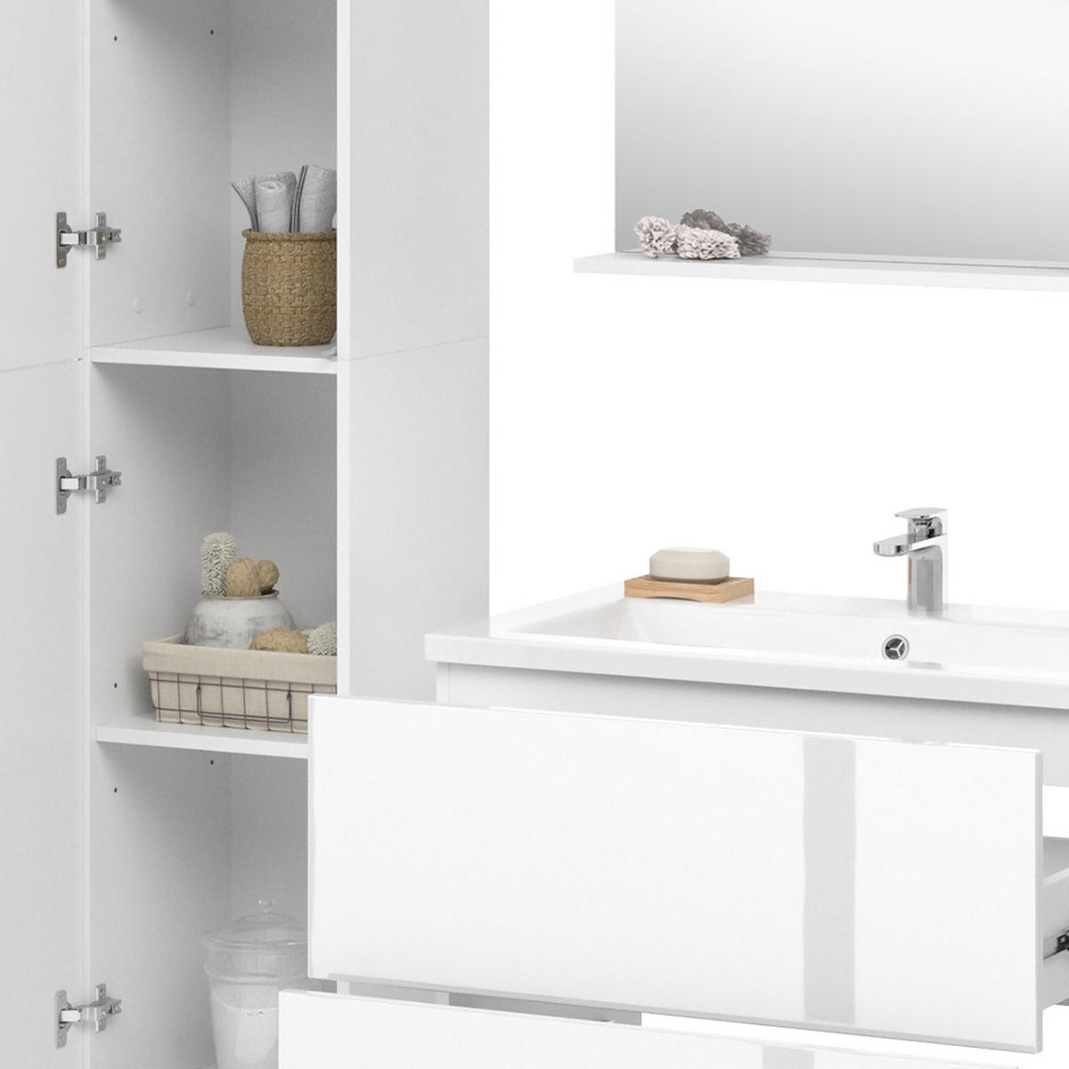 BADMÖBEL-SET Izan Weiß 5 Teile - Weiß, Holzwerkstoff (80/59.3/46cm) - Vicco