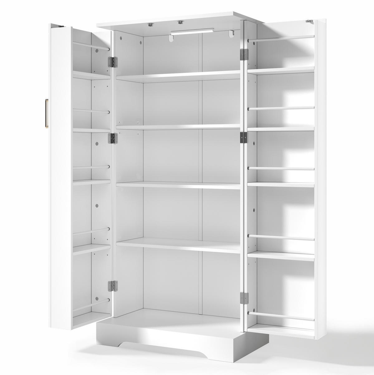 BUFFET 60/35/128 cm in Weiß mit LED-Beleuchtung und verstellbaren Böden - Weiß, Holzwerkstoff (60/128/35cm) - Flora Grace
