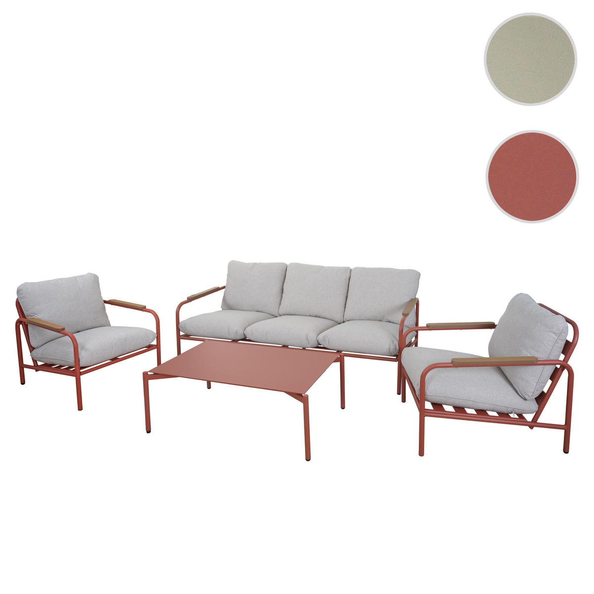 GARTENGARNITUR Rot, Beige 1x 3-Sitzer Gartenbank, 2x Sessel und 1x Tisch-Set - Beige/Rot, Metall - MCW