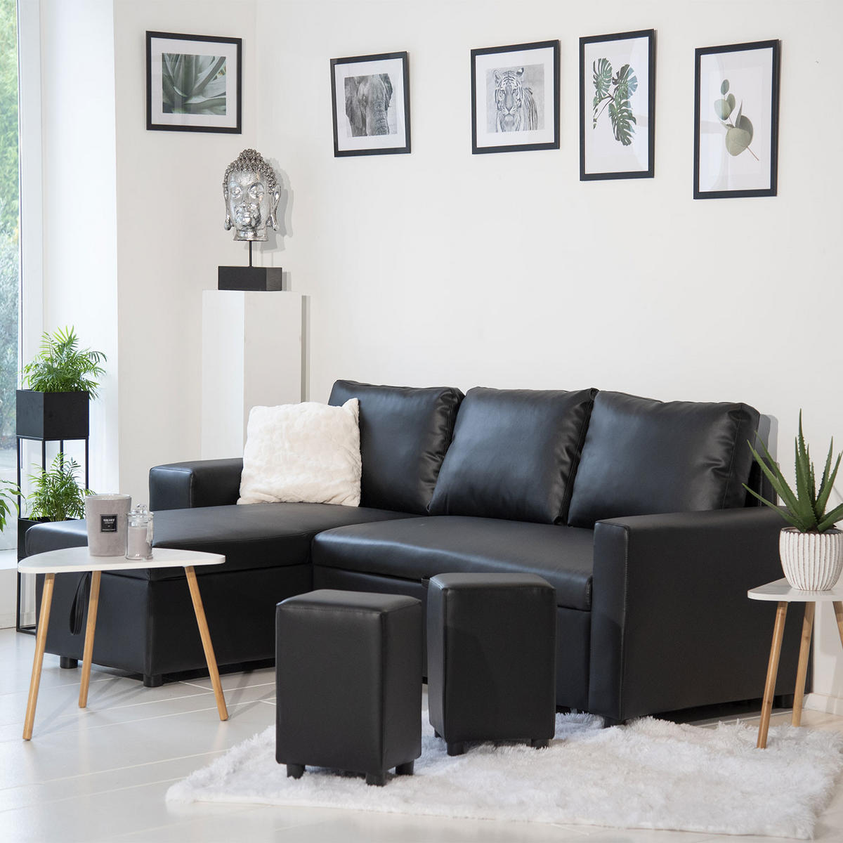 ECKSOFA Tony Schwarz 3 Plätze - Schwarz, Kunststoff (146/238cm) - Happy Garden