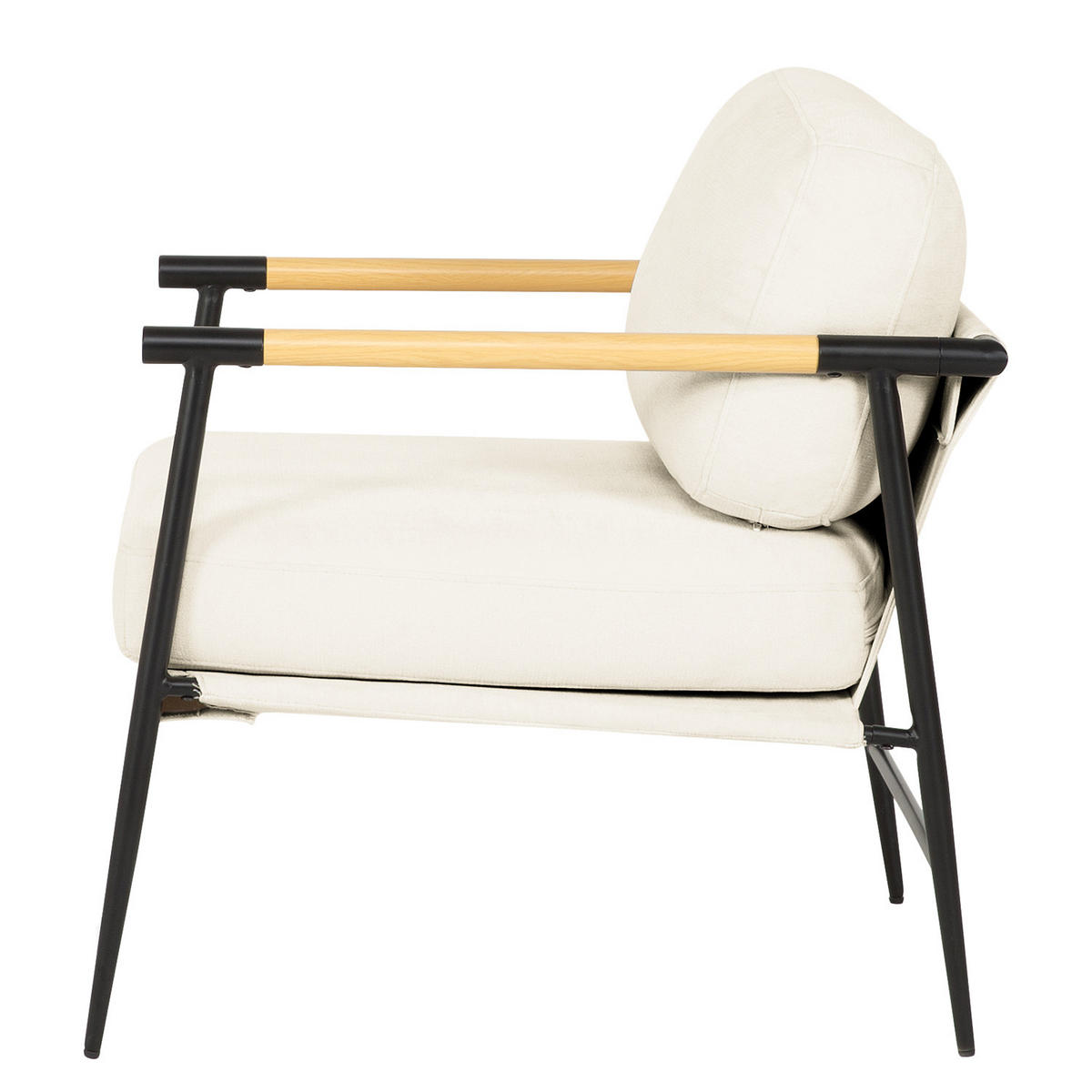 LOUNGESESSEL - Creme / Schwarz - Webstoff / Eisen - Creme/Schwarz, Textil/Metall (70/81/73cm) - home24