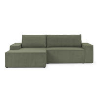 ECKSOFA Rivio mit Schlaffunktion und Bettkasten, Cordstoff Grün - Schwarz/Grün, Holz/Kunststoff (149/262cm) - S-Style