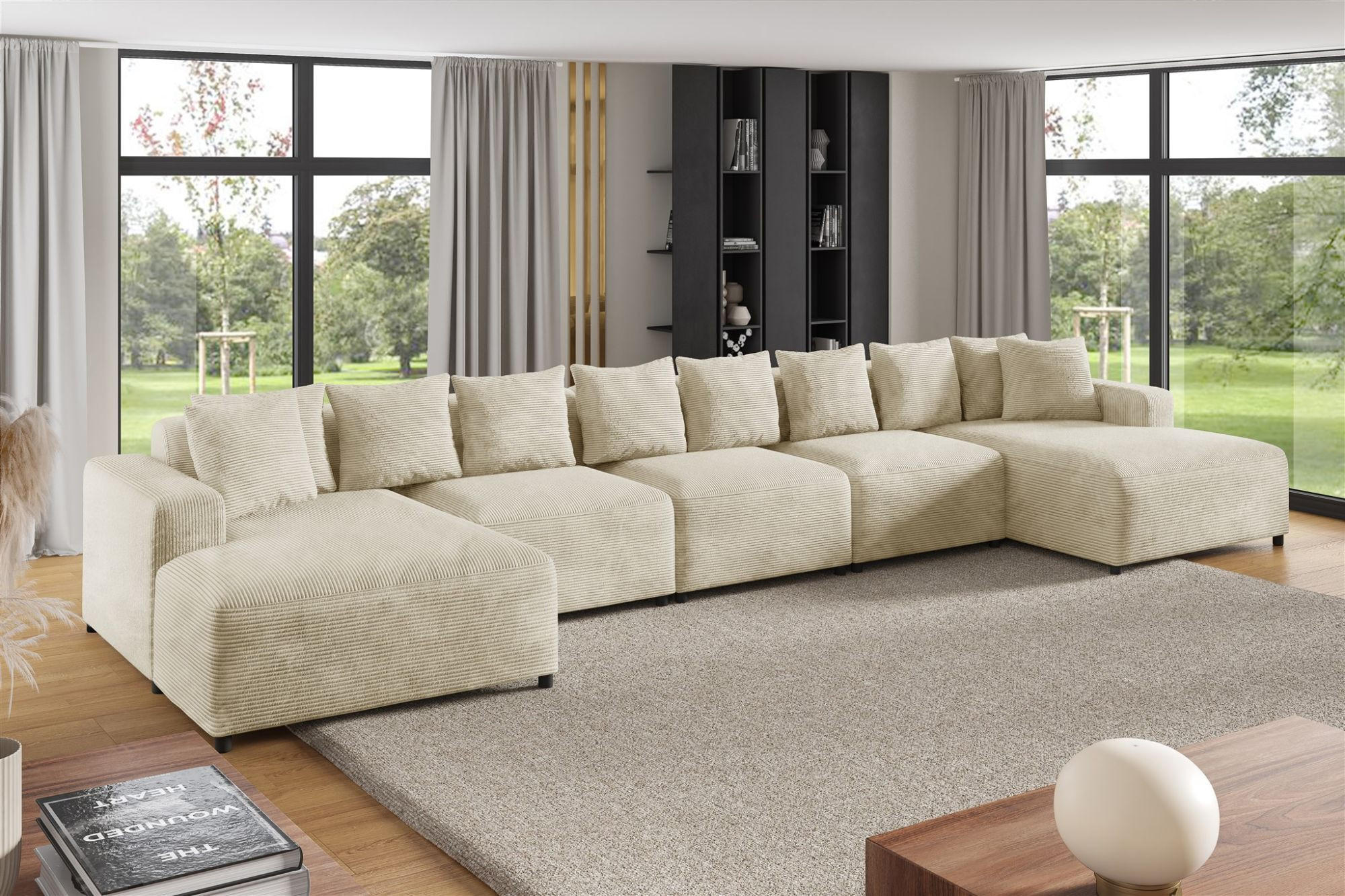 WOHNLANDSCHAFT Megan Xl In Poso - Creme, Holzwerkstoff/Textil (517/75/165cm) - Fun Möbel