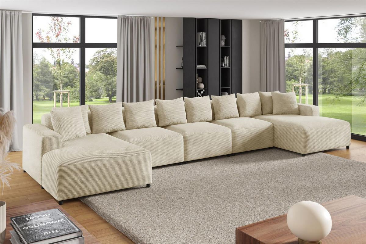 WOHNLANDSCHAFT Megan Xl In Poso - Creme, Holzwerkstoff/Textil (517/75/165cm) - Fun Möbel