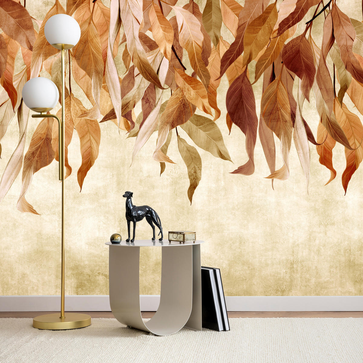 FOTOTAPETE Blätter Pflanzen Natur für Wohnzimmer 400x280 - Beige/Rot, Papier (400/280cm) - Muralo