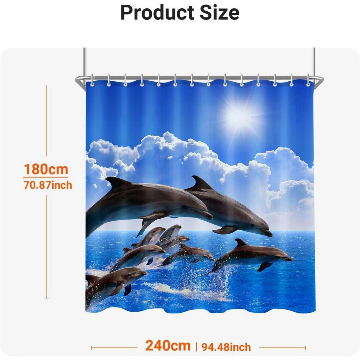 DUSCHVORHANG Delphin 240 x 180 cm Polyester Wasserabweisend Waschbar - Multicolor, Textil (240/180cm)