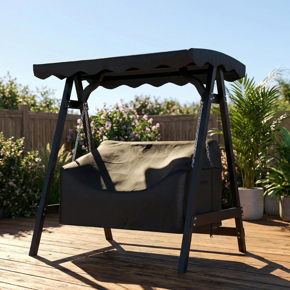 GARTENSCHAUKEL-ABDECKUNG Oxford-Stoff Schwarz - Schwarz, Textil (76/81/142cm) - Outsunny