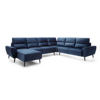 ECKSOFA BOSCO U-Form, Monolith-Stoff, Freistehend, mit verstellbaren Kopfstützen, Sofa für Familien, Größe: 340x270x98cm, Farbe: Blau - Blau, Holz/Textil (270/340cm) - DomoHome